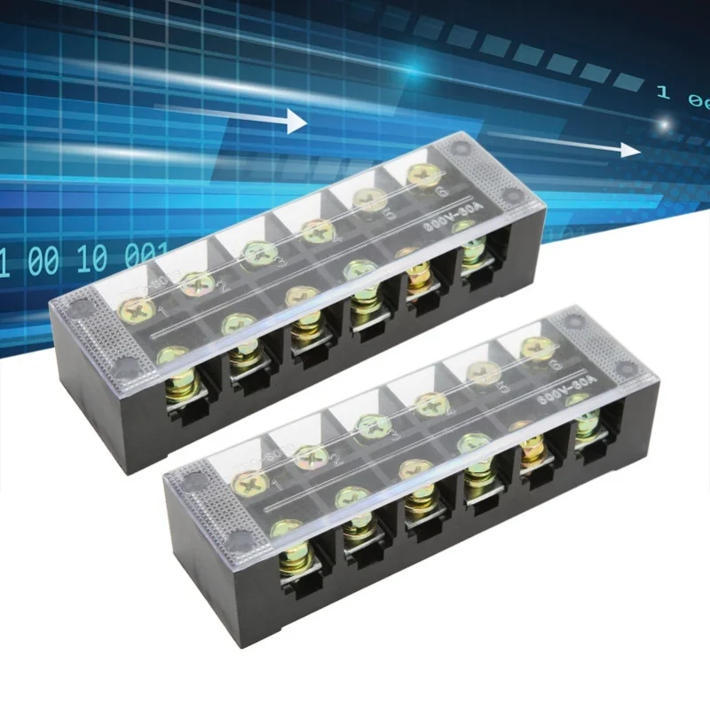 Terminal Strip Block Large Current Easy Wiring Ground Circuit Terminal Block 600V 60A 6 Positions