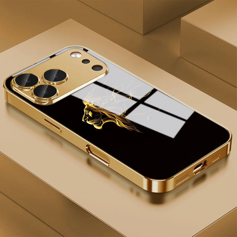 Funda de Teléfono de Lujo con Diseño de León Heroico, de Vidrio Templado, para iPhone 17, 13, 12, 11 Pro Max, 16, 15, 14 Plus, Pro Max, 16E, 17 Air, Anticolisión