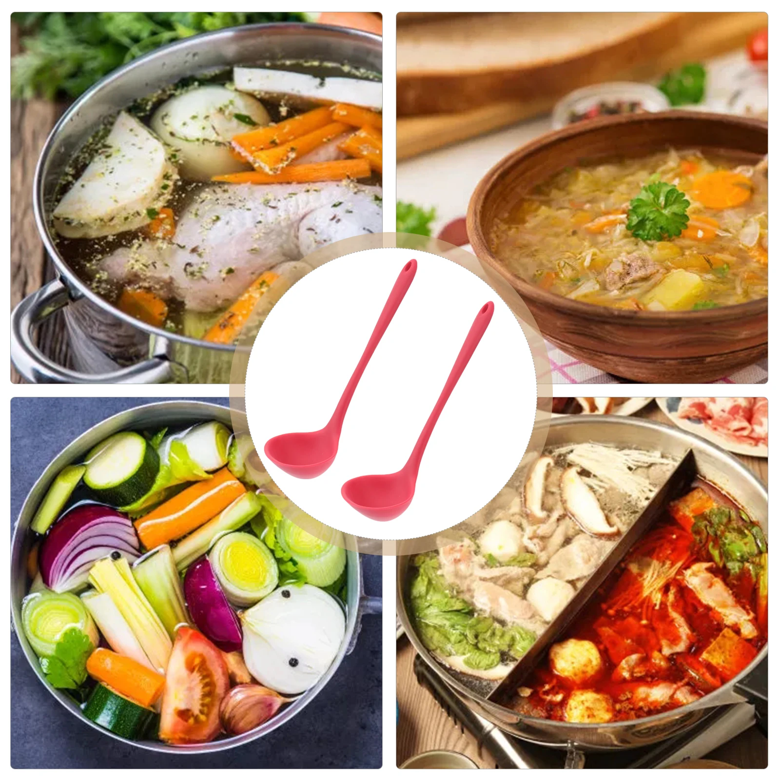 

2 pcs Silicone Soup Spoons Long Handle Non Stick Pot Ladle For Hot Pot Noodles Milk Powder Serving Safe Kitchen Tool