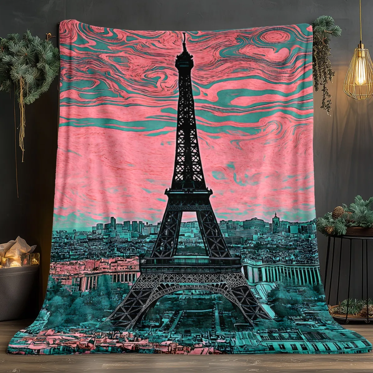Eiffel Tower Art Print Flannel Blanket Paris Cityscape Design Soft Warm Throw Home Decor