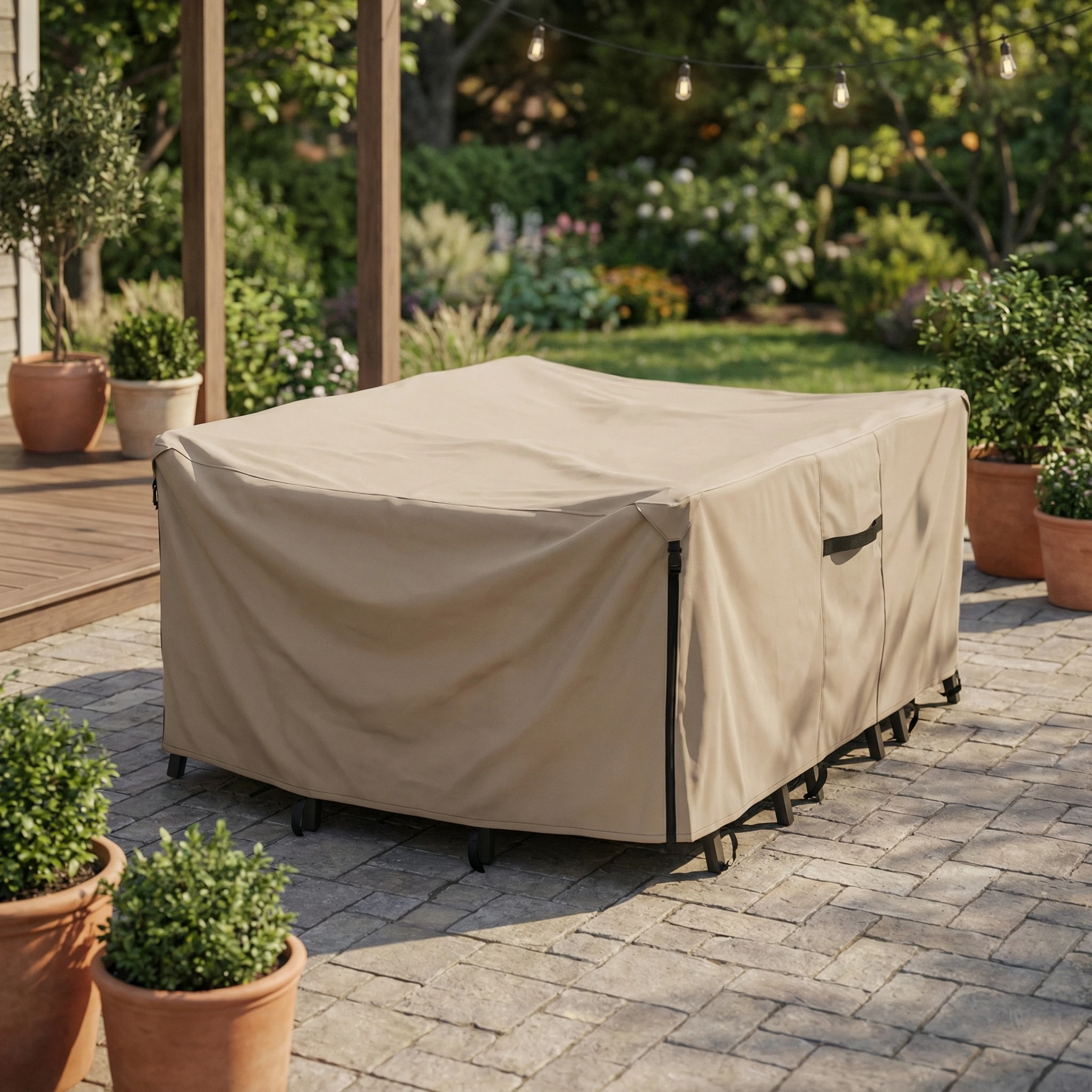 

1pc Outdoor Waterproof Patio Table Cover Heavy Duty 210D Oxford Cloth Fits Square Or Round Tables Garden Tools