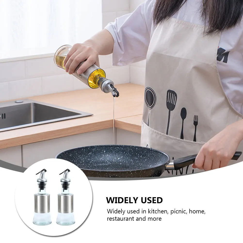 

2pcs Press Type Dispenser 250Ml Glass Stainless Steel Vinegar Bottle For Kitchen Olive Oil Soy Sauce Storage Sealing Pourer