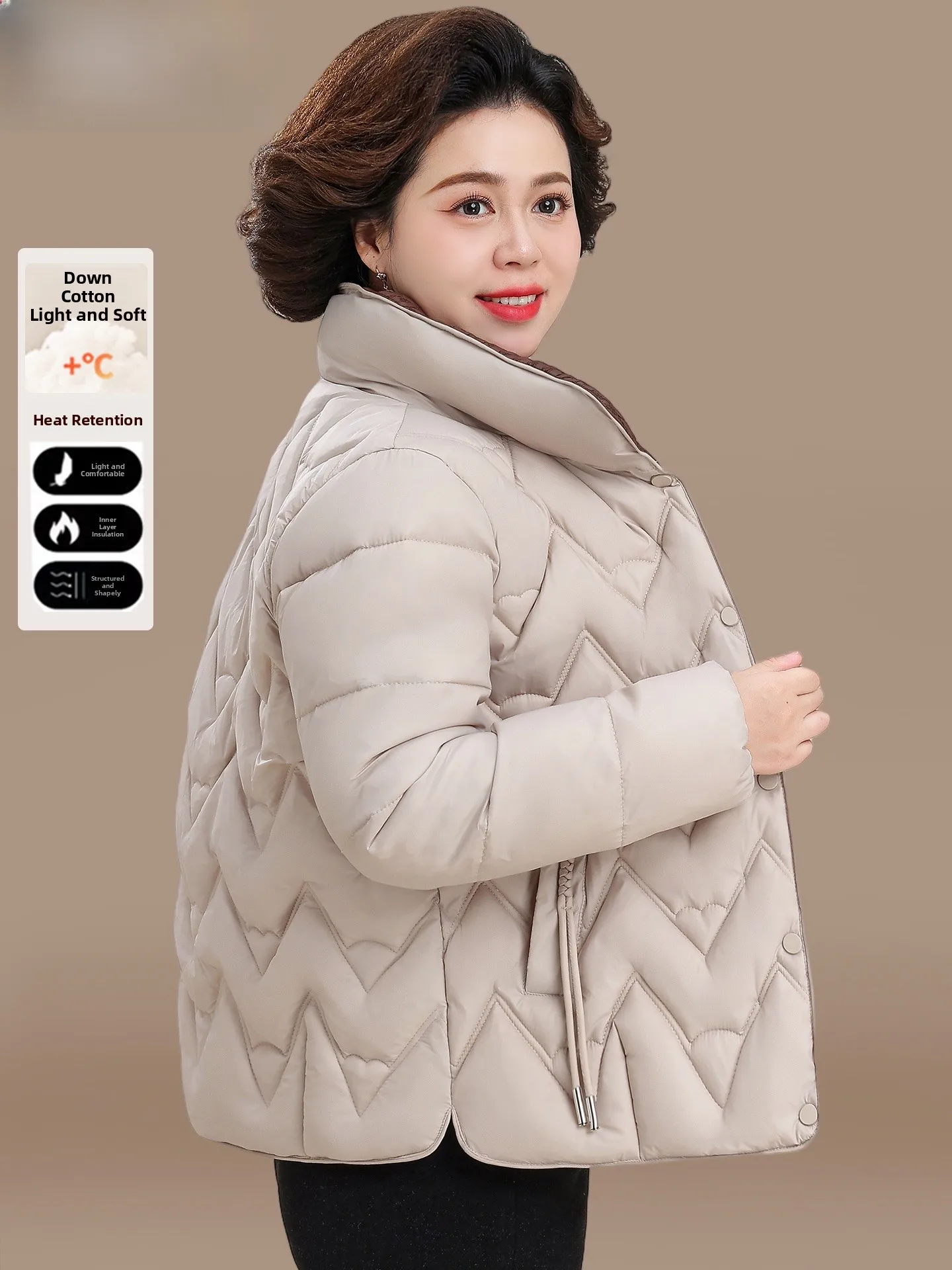 

Lightweight Cotton Jaet Women's ort Sle Faionable Winter Coat for Middle-Aged And ly Warm Polyester Fiber Filled