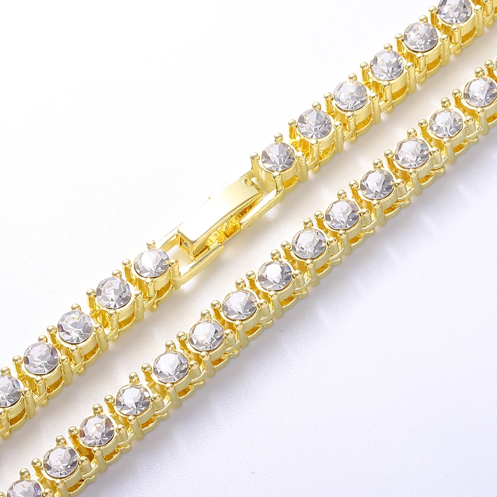 Hip Hop Iced Out Tennis Bracelet Necklace Men 4mm Tennis Chain Fashion Gold Color Jewelry Women Link 18/20inch Choker Wholesale