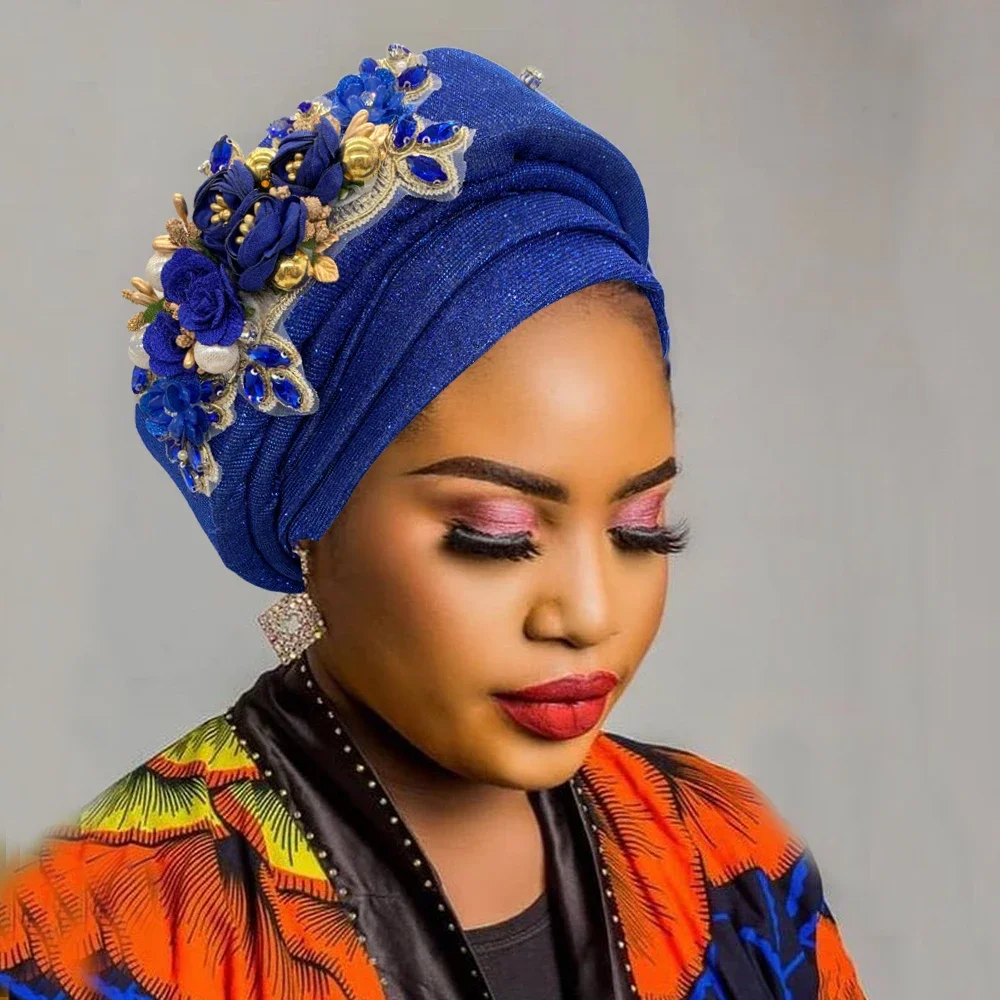 Turbante de Nigeria Auto Gele para Mujer, envoltura para la cabeza, a la moda, exquisito ramo, gorro de Turbante africano