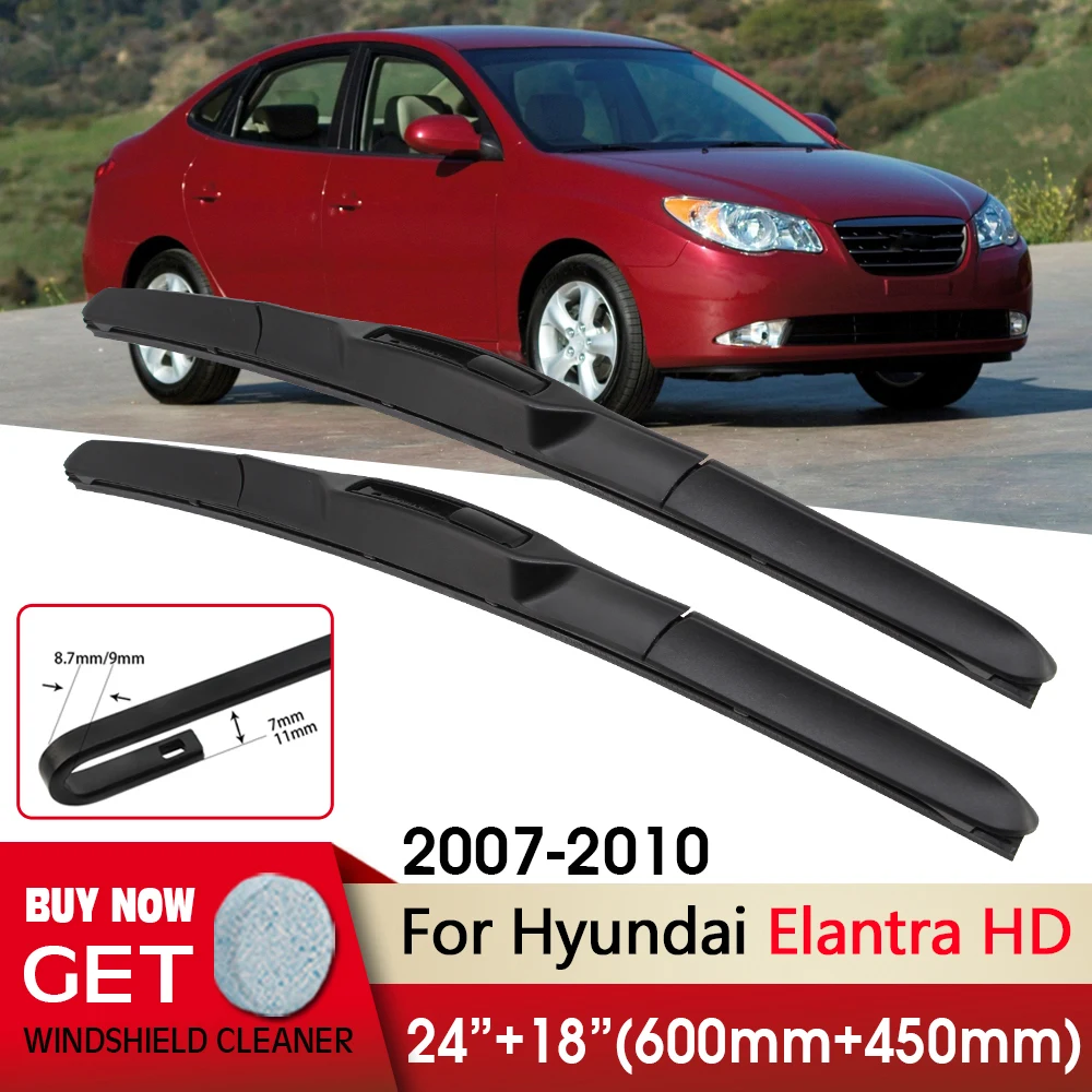 

Car Wiper Front Wiper Blade 24"+18" For Hyundai Elantra HD 2007 2008 2009 2010 Fit U Hook Arm Windshield Windscreen Front Window