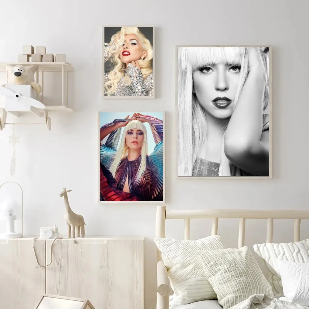 1pc Lady Star Singer Gaga Self-adhesive Art Poster Waterproof Paper Sticker Coffee House Bar Room Wall Decor