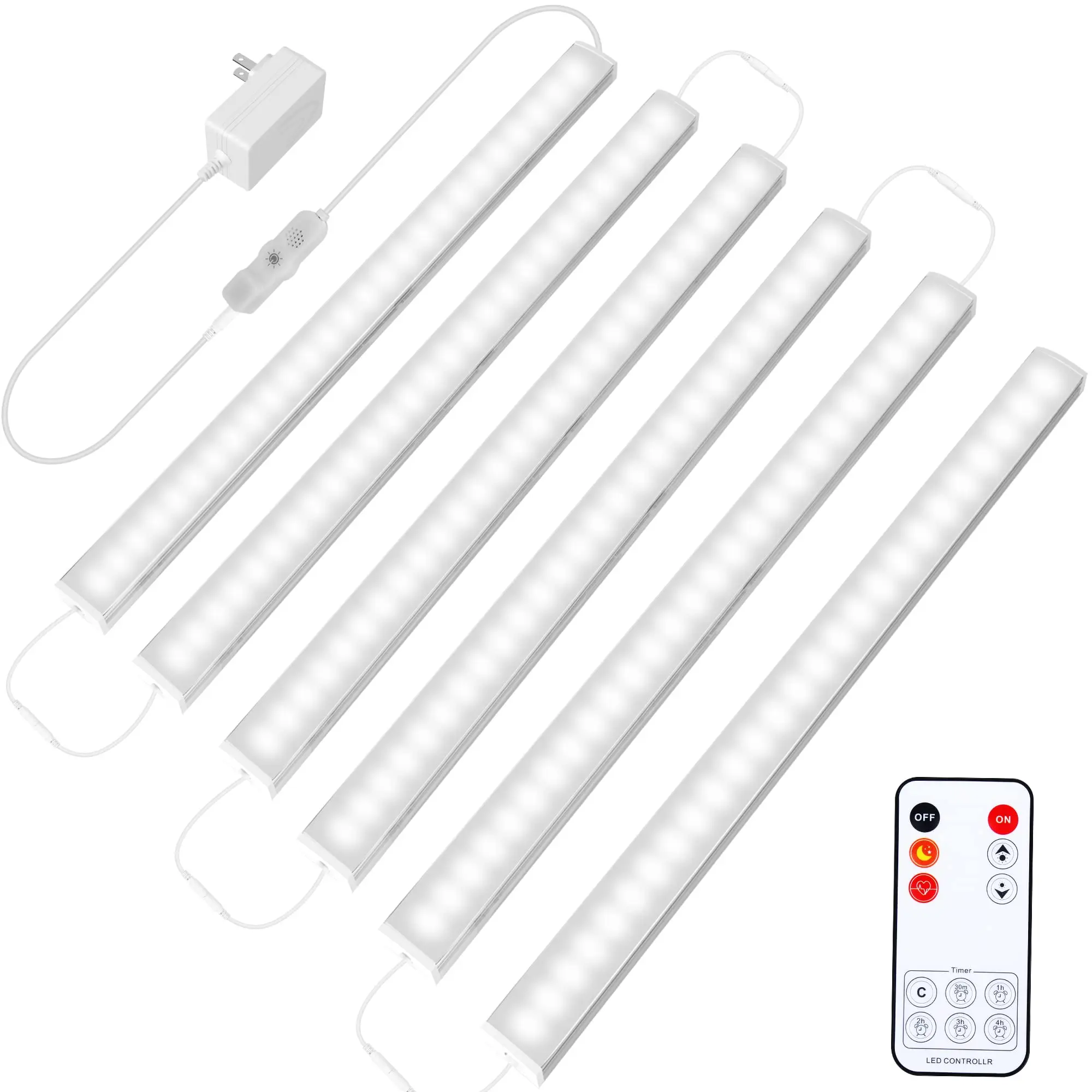 Luz do dia brilhante super sob luzes do armário, plug in, iluminação ultra fina, branco sob o contador, 6 pcs, 12 pol