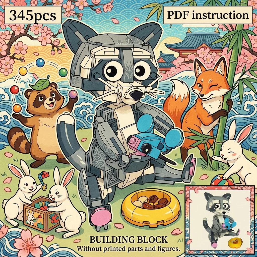 

Милый конструктор-игрушка «Лесной енот» с миской для кормления и мышкой, подарок для детей