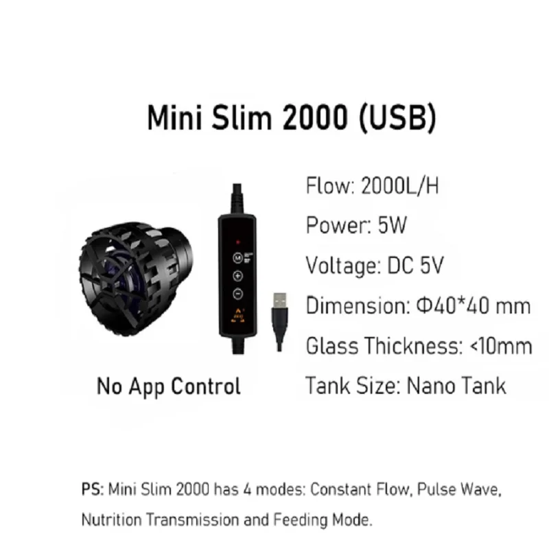 ZKSJ Third generation Mini Slim 2000 Mini Aquarium Wave Maker Circulation Pump 3 Wave Patterns No control program