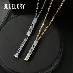 Bluelory Telescopic three-dimensional Bar Pendant DIY Engraved Family Name Stainless Steel Necklace Hiddent Pendants
