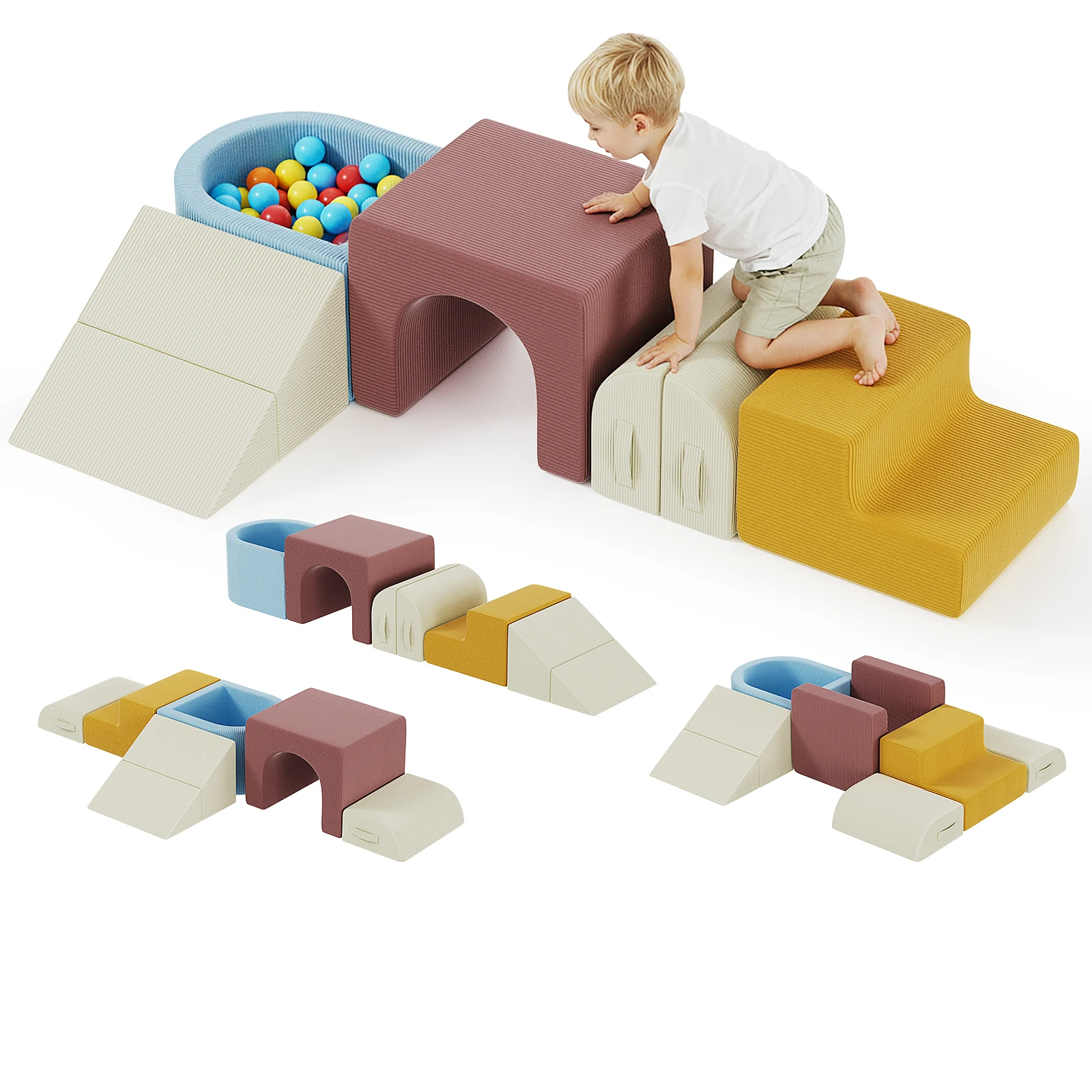 Modulares Kleinkind-Kletterspielzeug für Kleinkinder, Schaumstoff-Kletterblöcke für Kinder, Spiel-Kletterspielset mit Gleittreppe, umwandelbar