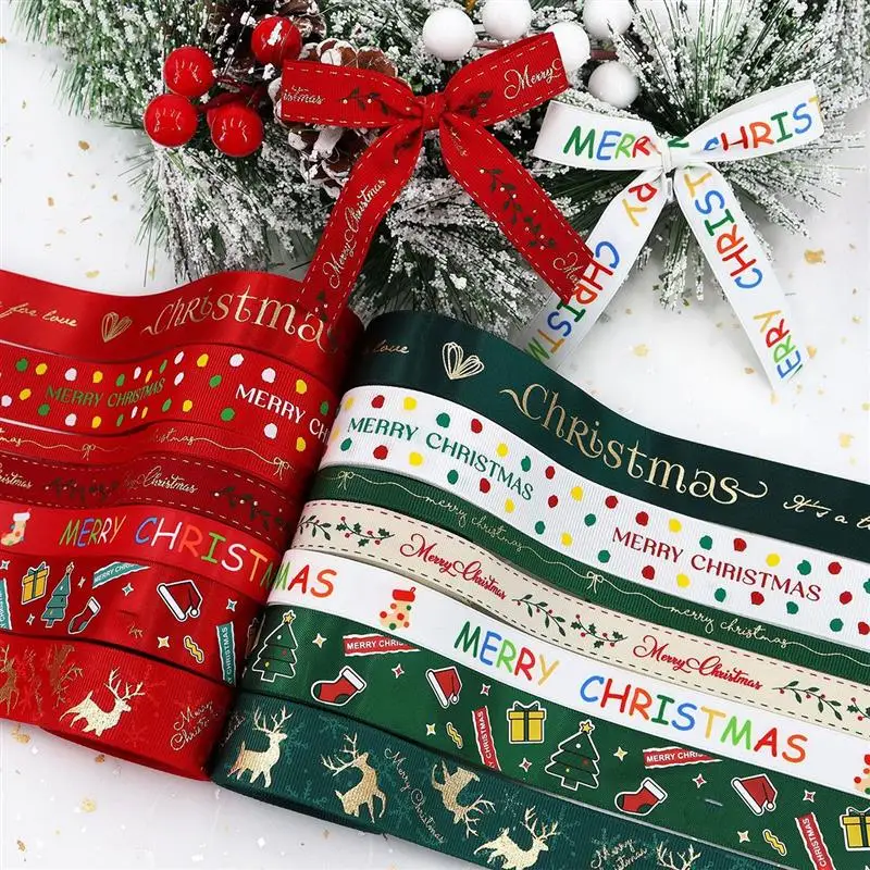 5yards Hot Stamping Christmas Decor Ribbon Handmade Gift Box Packaging Decoration Wedding Event Party Accessory Bouquet Decor