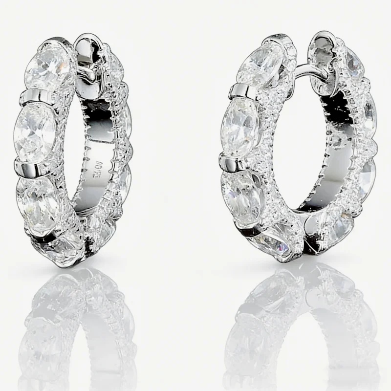 BELLUX S925 Pure Silver Full Diamond Earrings for Women Simple Versatile Fashion Circle ear Buckle Earrings Hoop