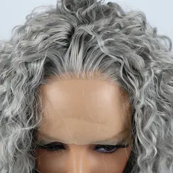 Bombshell Pre Plucked Synthetic Lace Front Wig Silver Grey Loose Curly Heavy Density High Quality Heat Resistant Fiber For Women