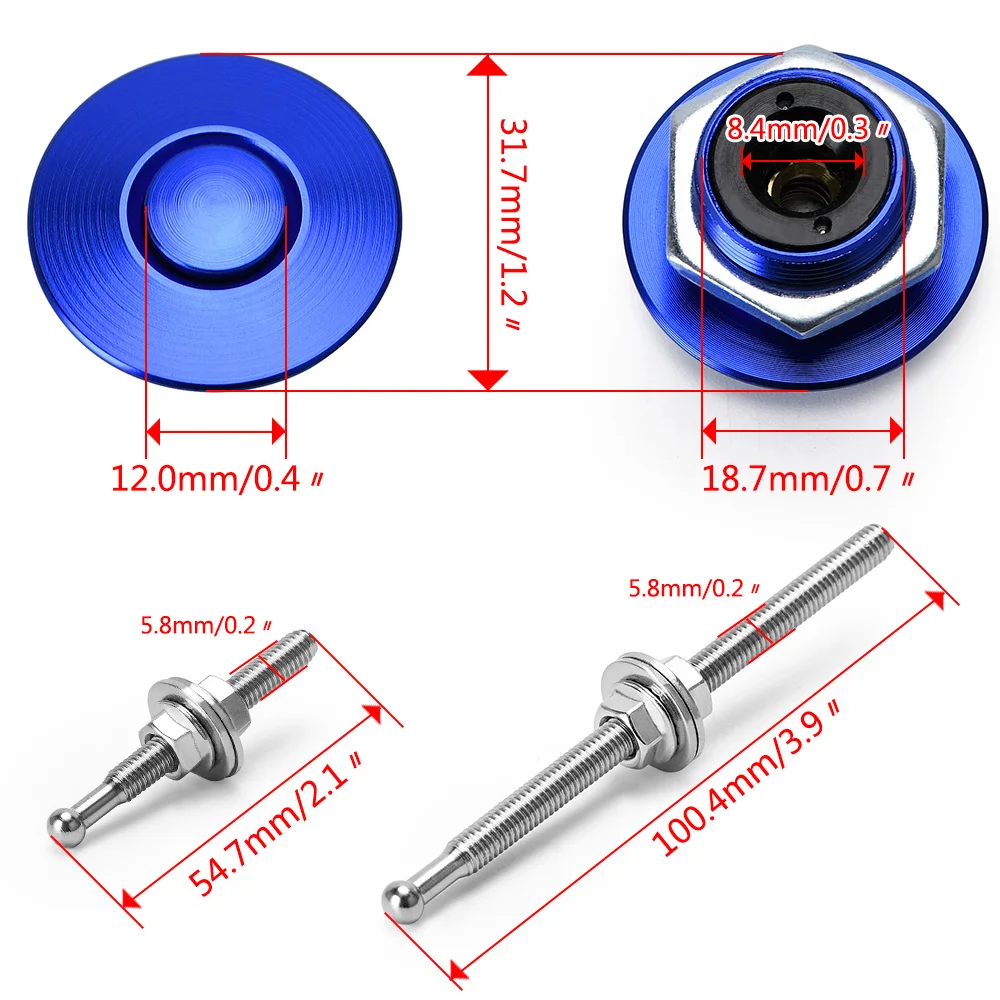 LZONE 범용 JDM 스타일 푸시 단추 빌렛 후드 핀 잠금 클립 키트, BMW ec JR-HPL04/05 용 자동차 퀵 핀, 1.25 인치