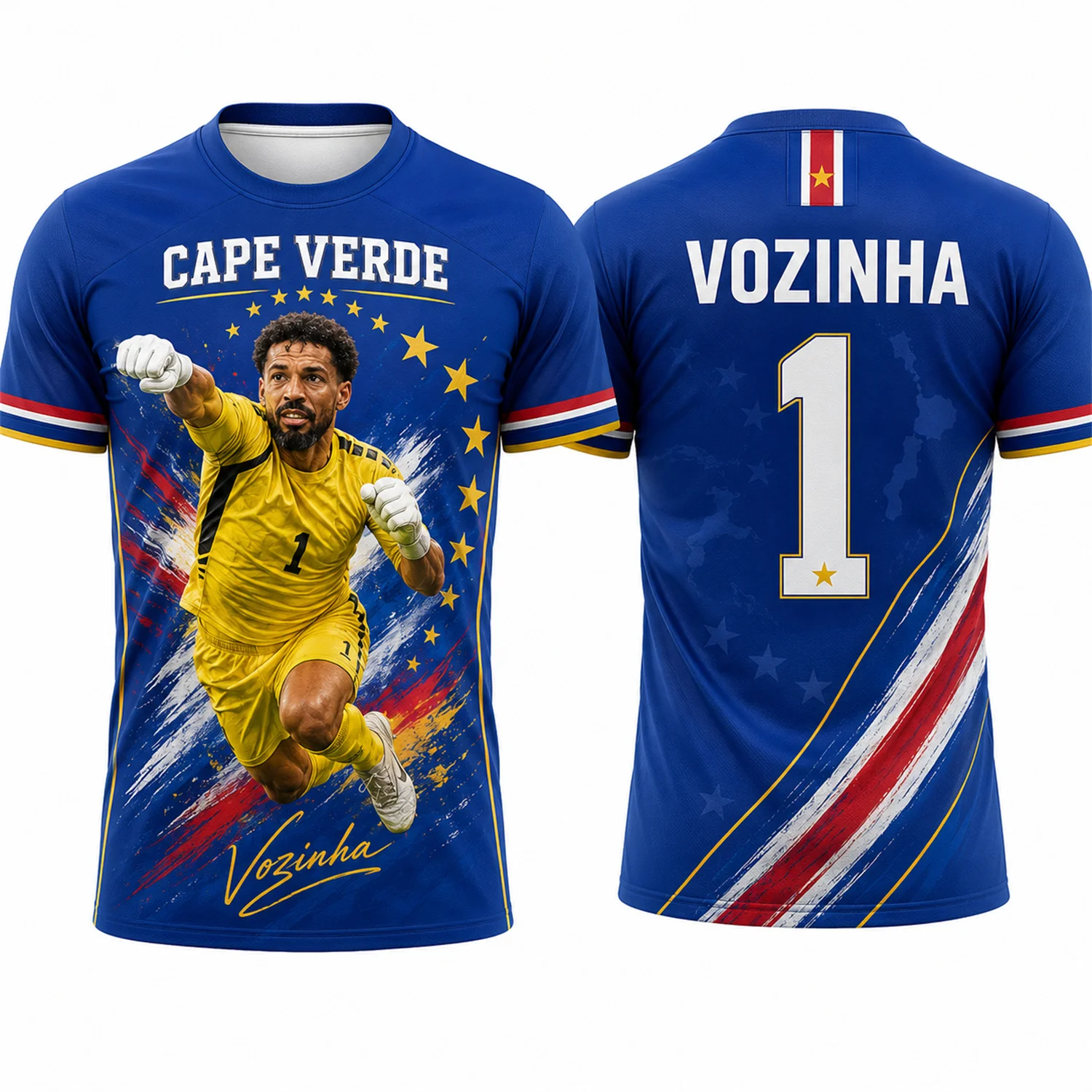 Cape Verde Vozinha No.1 Goalkeeper Fan Jersey T-Shirt for Men Women Kids Short Sleeve Football Supporter Top