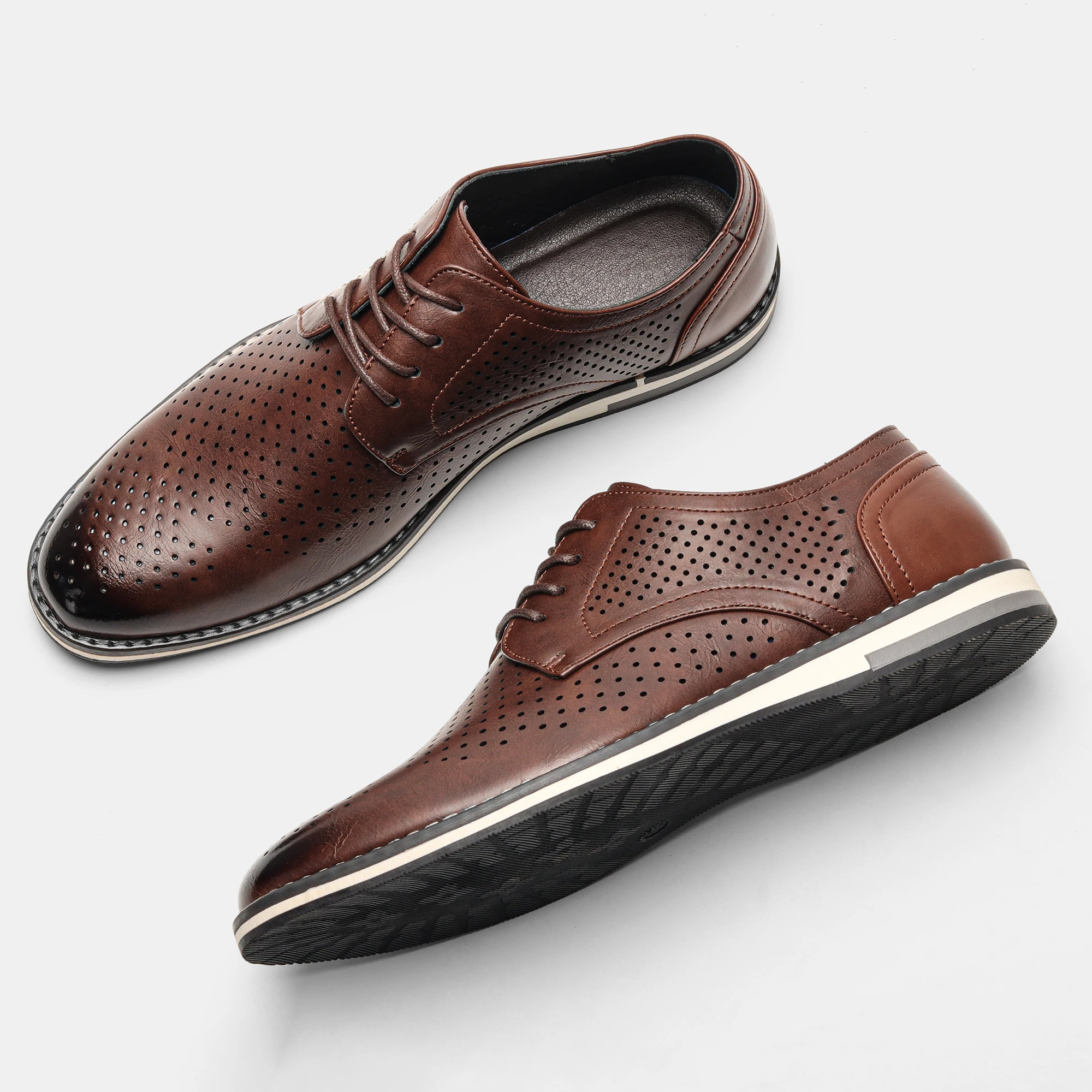 Braune atmungsaktive Herren-Freizeitschuhe, flache Schuhe mit Lochmuster, Herren-Sommerschuhe – Detail 24