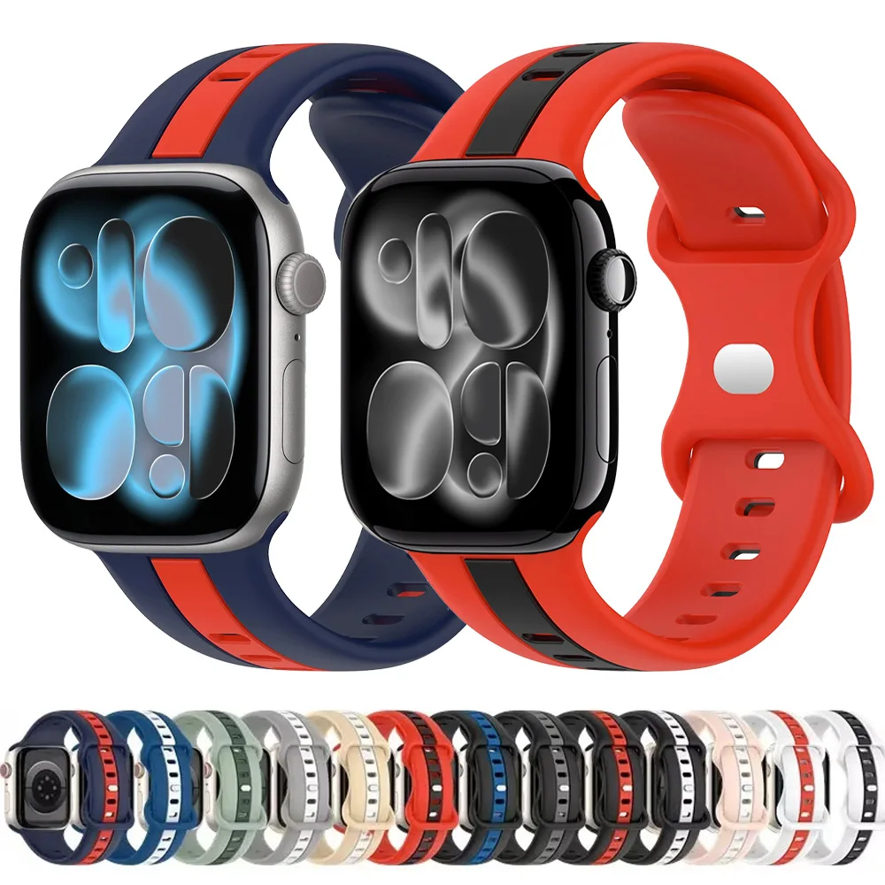 Silikonarmband für Apple Watch Ultra 3 2 1 49mm 46mm 42mm 45mm 41mm 44mm 40mm Zweifarbiges Sportarmband iWatch 11 10 9 8 7 6 5 4 SE