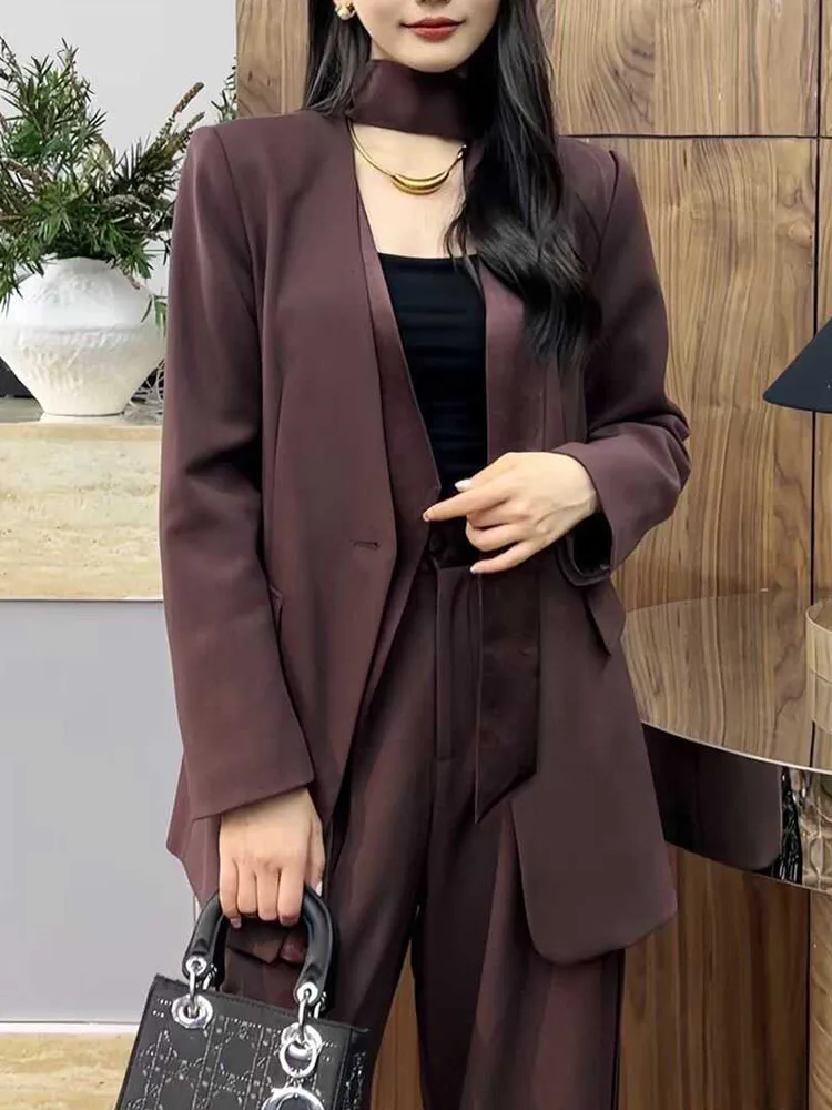 BZVW Ankela Red Blazer Women's V-neck Long Sleeves Ribbon Single Button Solid Color High-end Coats 2025 Autumn New 25Z1521