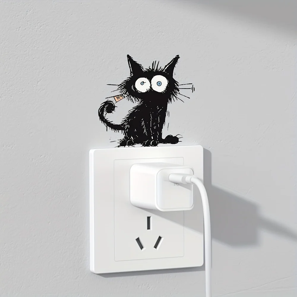 1pc Funny Black Cat Themed Light Switch Wall Decal, Suitable for Light Switches, Sockets, Doors, Windows, Bedroom, Living Room