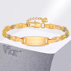 Vnox Free Custom Mom Daughter Son Name Bracelets, Personalized Name Date Text ID Plate Bar Bracelet for Women Girls Gift