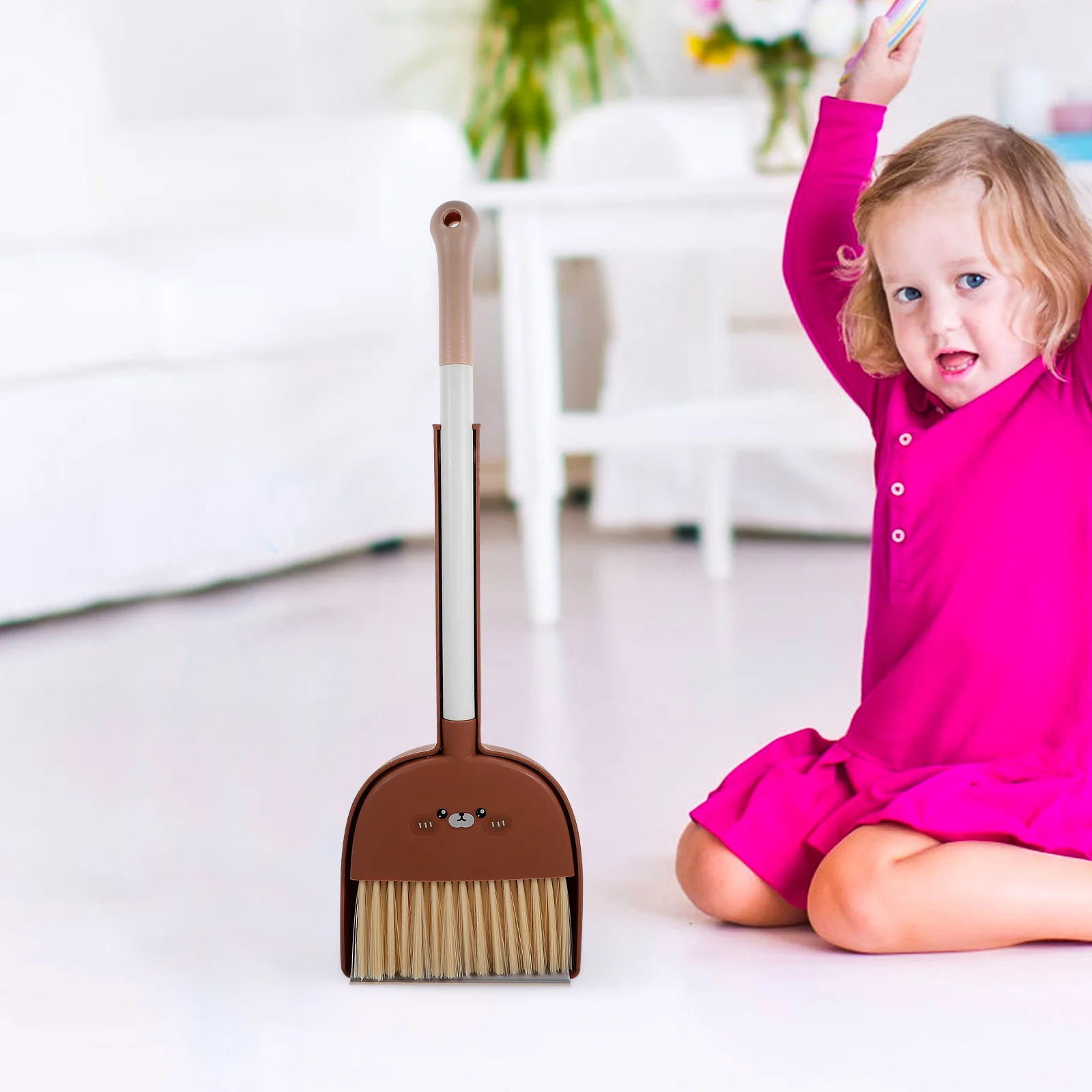 Kids Small Broom and Dustpan Set Cartoon Animal Style Toddler Cleaning Kit Lightweight Compact Housekeeping Helper for Home