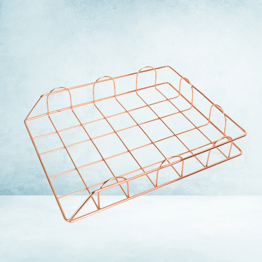 

Metal Document Storage Rack Golden Stackable File Basket Paper Container Desktop Organizer for Office Papers Files