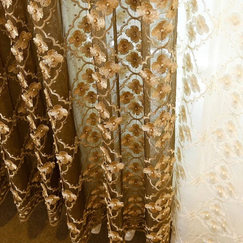 Korean-style European-style Living Room Bedroom Balcony Full Version Pearl Embossed Embroidered Window Screen Curtain