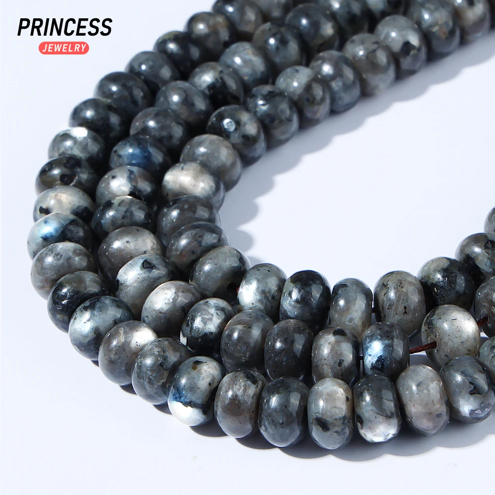 

A++ Natural Madagascar Black Labradorite Larvikite Rondelle Beads for Jewelry Making Wholesale Stone Beads DIY Accessories