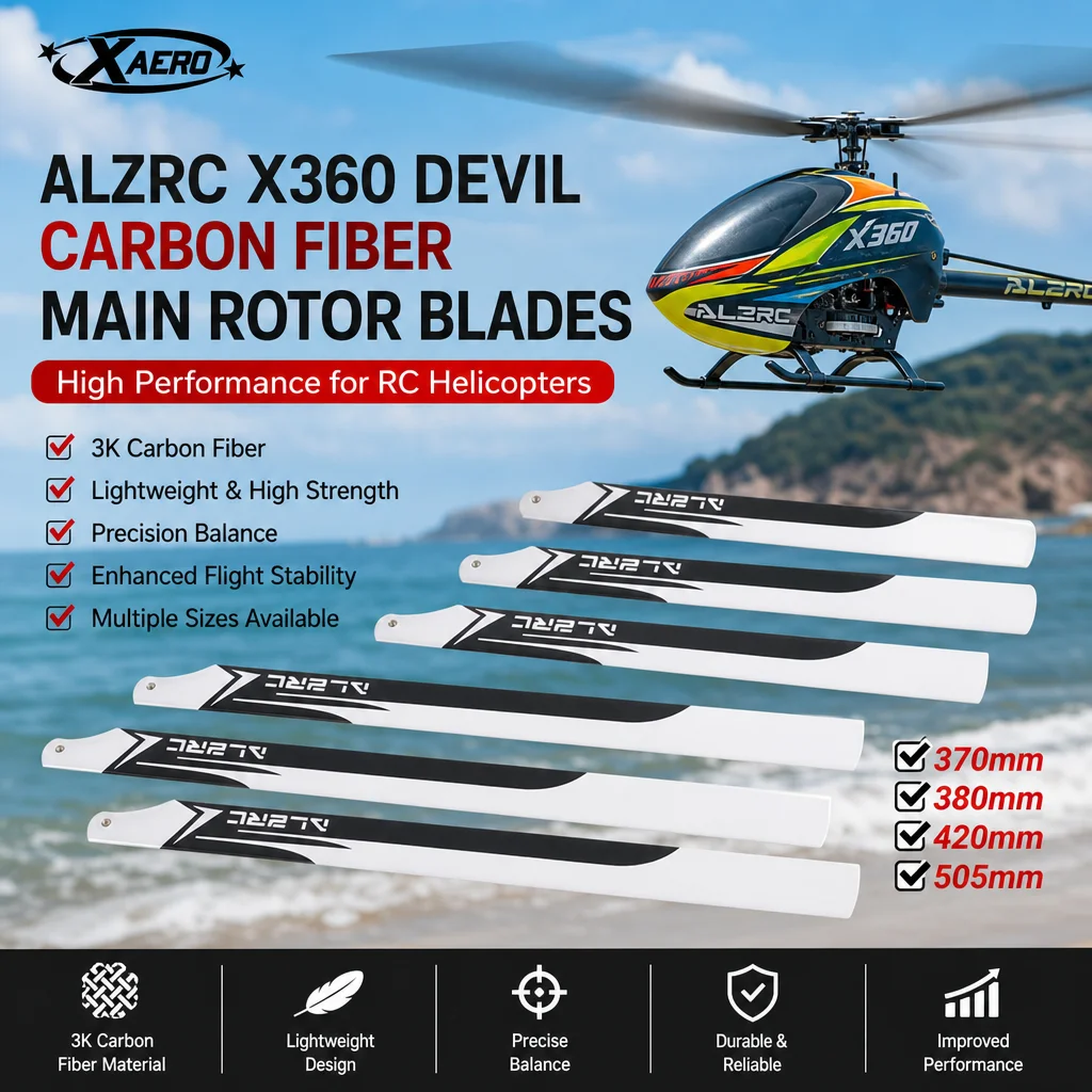 

ALZRC X360 Devil 420 380 370mm 380mm 420mm 505mm Carbon Fiber Main Rotor Blades for T-REX 450 480 500 550 RC Helicopter Parts