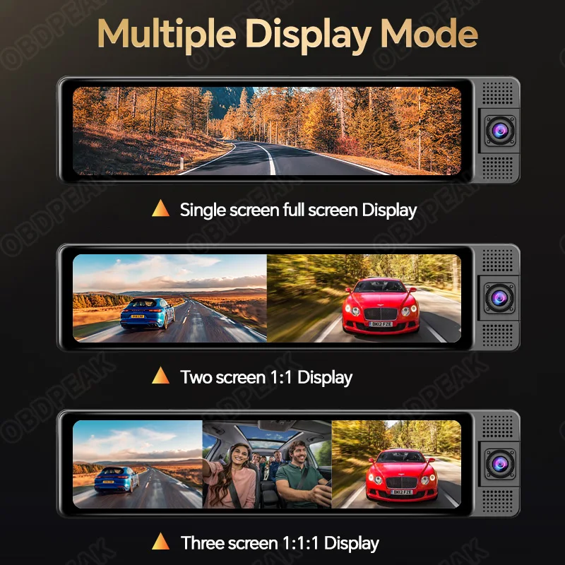 OBDEPAK Car DVR H330 Dash Cam 4K Phone WiFi Rearview Mirror 3 Camera Front/Cabin/Rear Cam GPS Night Vision 24h Parking Monitor
