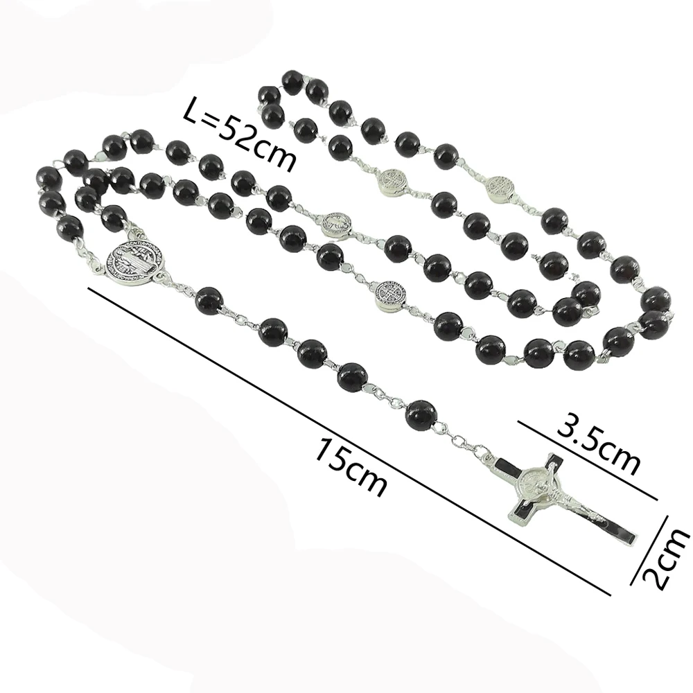 Fashion Handmade Necklace Ladies Imitation Vintage Style Pearl Rosary Beads With Cross Pendant Jewelry image 2