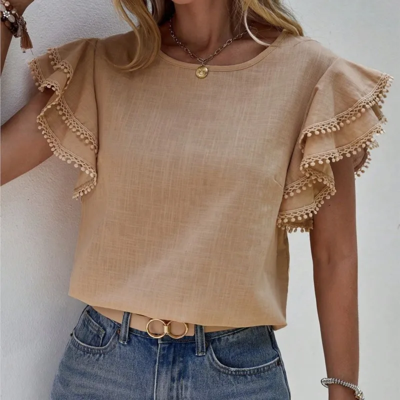 Solid Color Casual Slim Blouses For Women Fashion 2024 Summer Vintage Women\'s Shirts And Blouses Elegant Youth Female Tops