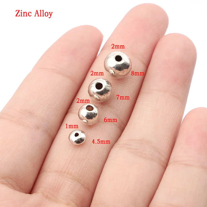 30-100PCS 4-8mm Zinc Alloy Round Spacer Beads Loose Beads For 1mm 2mm Leather Cord DIY Necklace Bracelet Jewelry Making Findings