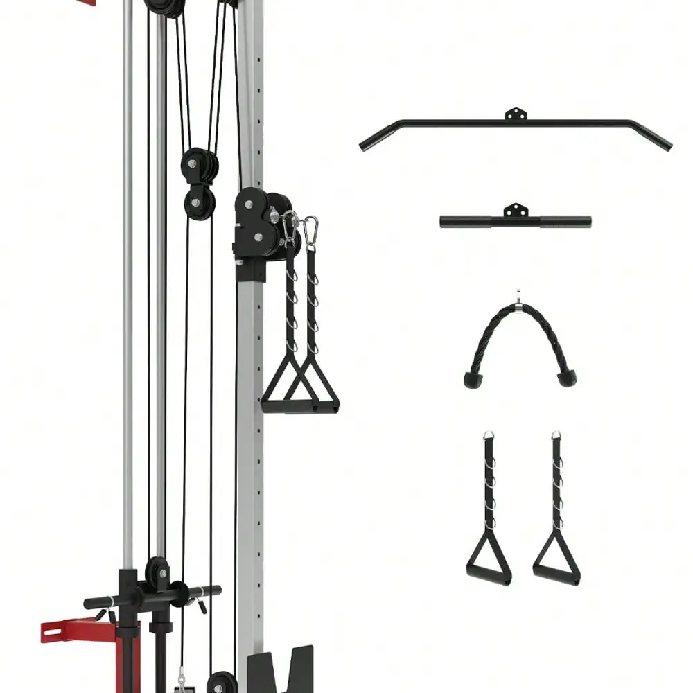 Soonbuy Wall Mount Cable Machine For Home Gym, 19-Position Dual Pulley Cable Crossover LAT Pulldown System 400LB Capacity Space Saving Fitness Equipment