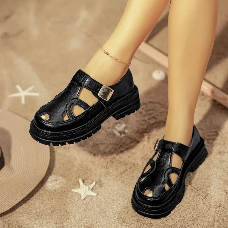 

*Летние новые удобные повседневные сандалии с круглой головкой и толстой подошвой, модные хит продаж, элегантные сексуальные сандалии с пряжкой для женщин