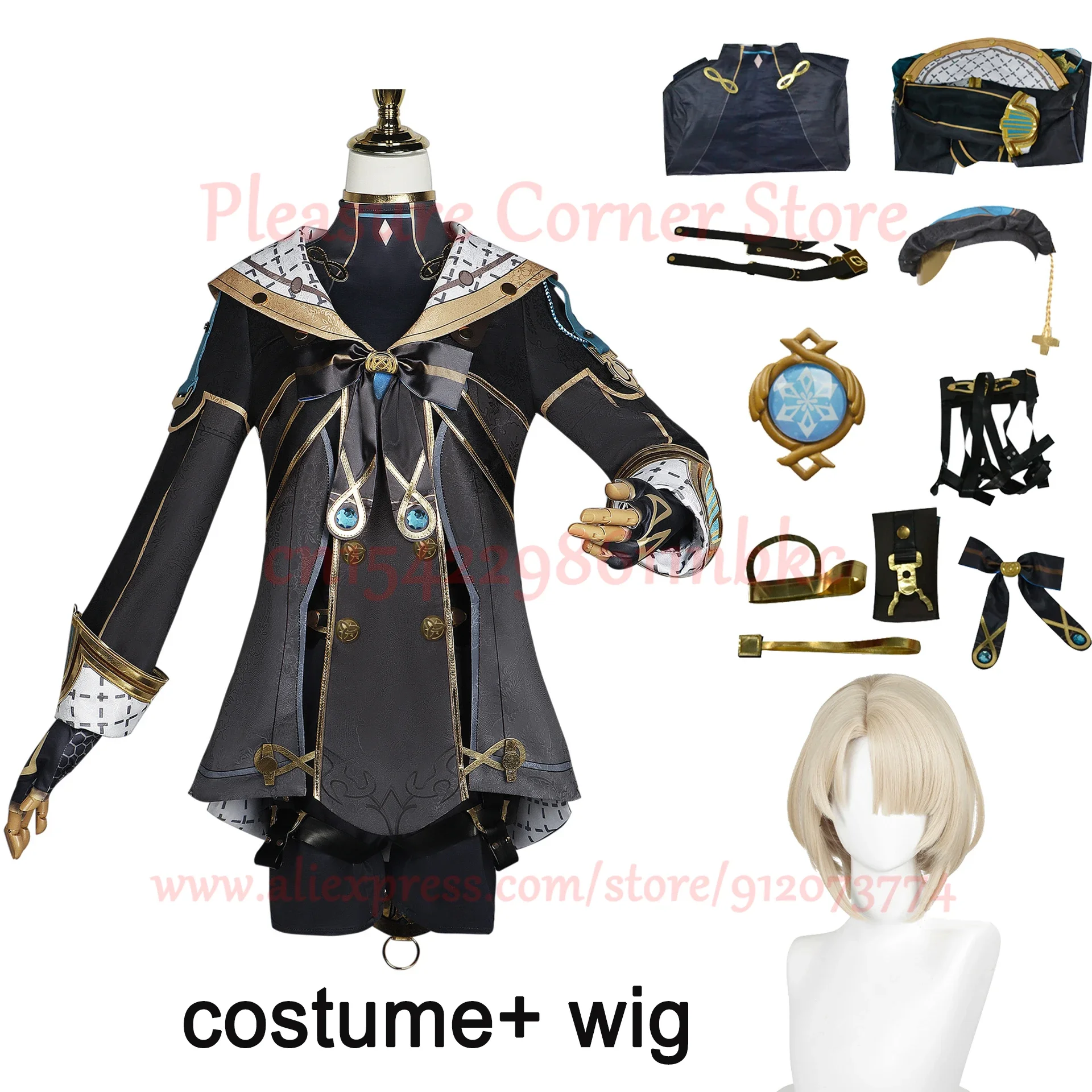 Nieuwe collectie Freminet cosplay kostuum Genshin impact Freminet cosplay pruik uniform outfits met hoed prop fremi # 1 #   W