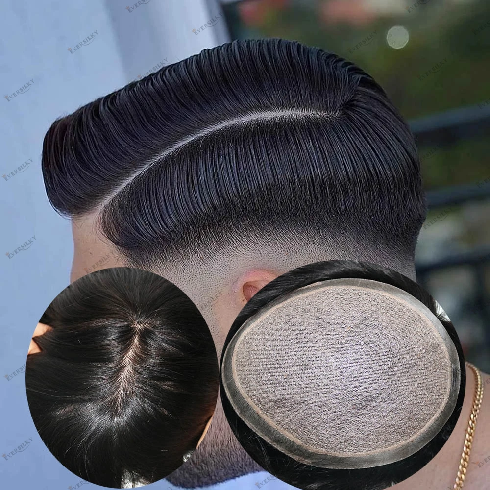 

Мужской парик из натуральных человеческих волос на шелковой основе, реалистичный, с естественной линией роста волос, незаметный, европейский протез для волос