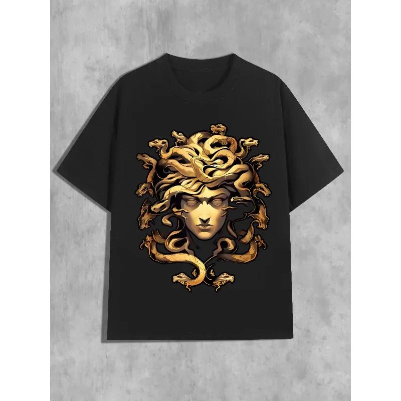 

Футболка с принтом Y2K Medusa, дышащая летняя футболка с короткими рукавами и круглым вырезом, мужской и женский топ, уличный топ в стиле хип-хоп