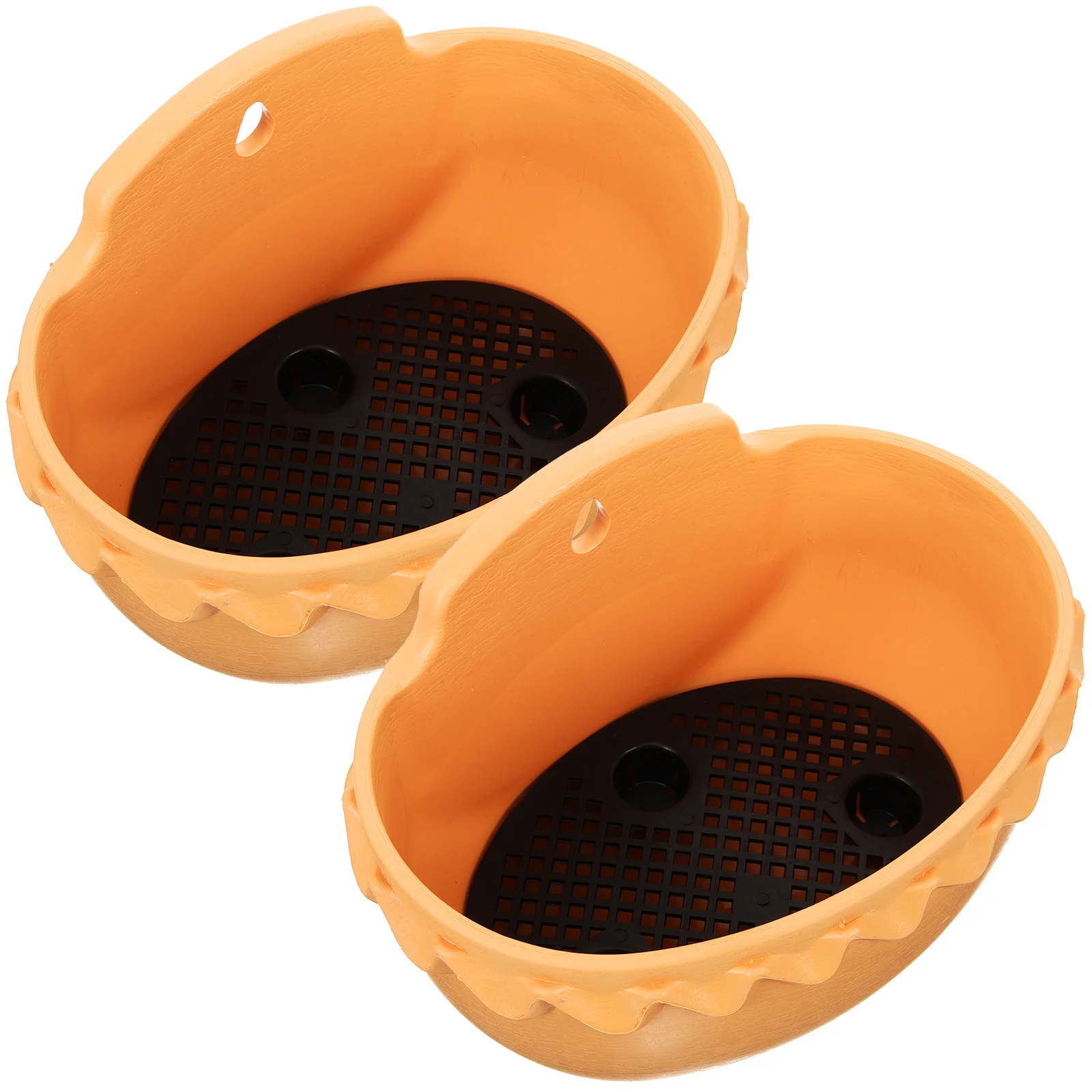 2 قطعة أواني الزهور المعلقة على الحائط البلاستيك مزارعي شبه دائرية بني فاتح حامل سلة معلقة لتخزين حديقة في الشرفة