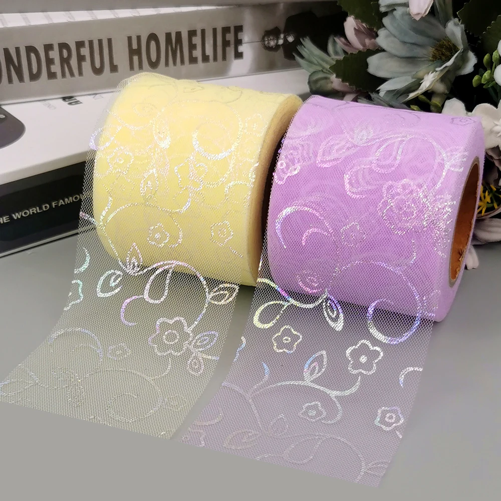 6cm 25yards Tulle Ribbon Rolls Illusory Foliage Branch Leaf Vine Patern Organza Mesh Tape For Handmade Craft Hairbow Scraphbook