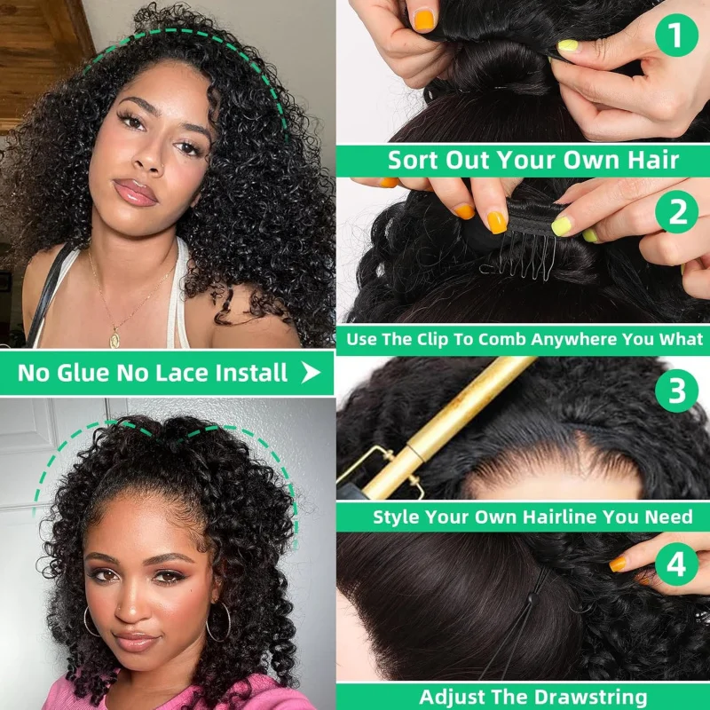 วิกผมลอนคลื่นน้ำแบบครึ่งศีรษะ - วิกผมลอน 3-in-1 ง่ายต่อการสวมใส่ พร้อมการจัดทรงแบบไร้รอยต่อสำหรับผู้เริ่มต้น (14 นิ้ว)