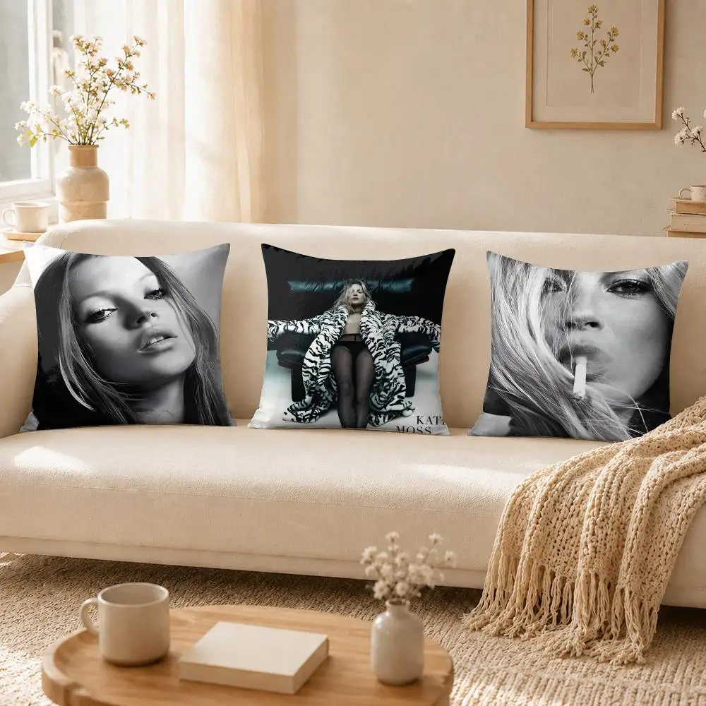 K-Kate Moss Model Cushion Cover Soft Short Plush Pillow Cases Hidden Zipper Cutecore Sofa Bedroom Home Decor Gift