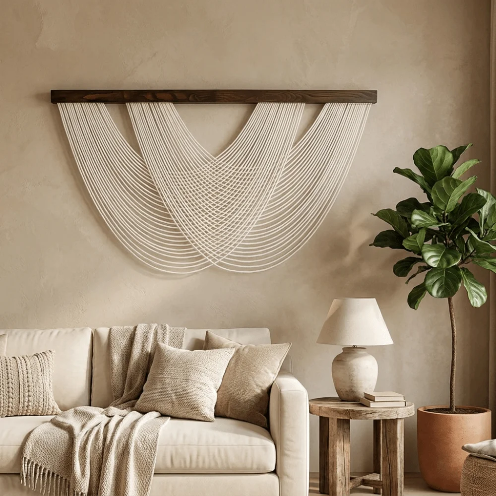 Hand-Woven Wall Hanging Tapestry Nordic Style Wall Art Bohemian Tapestry Large Size Cotton Rope Tapestry Living Room Decor