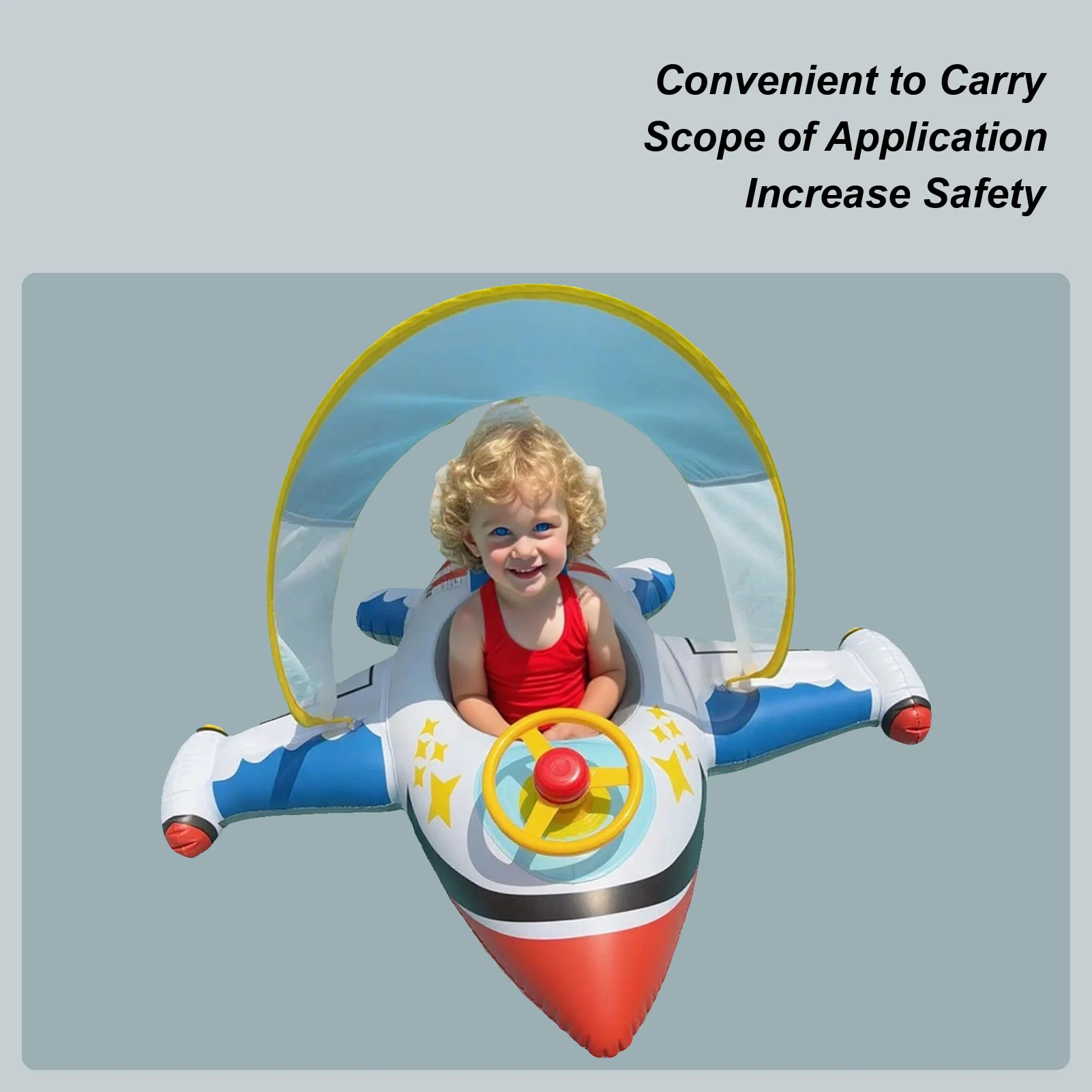 Baby Pool Float Baby Swimming Pool Floats Airplane Shape Inflatable Raft With Sun Protection Canopy Water Toys For Kids Ages 1-6