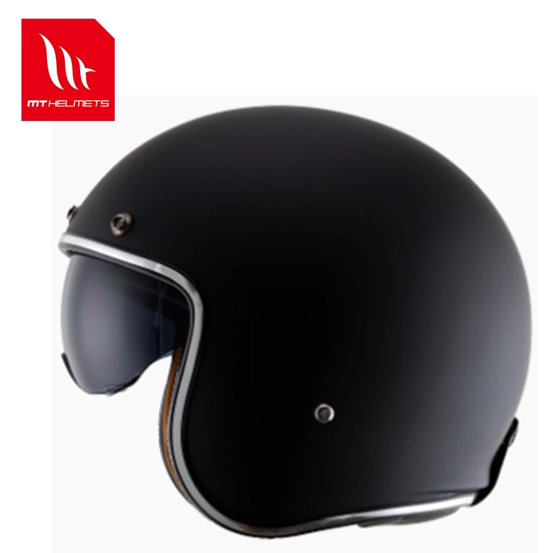 Mt Helmets 3/4 Open Face Summer Retro Motorcycle Helmet Matt Black Quick Release with Mask