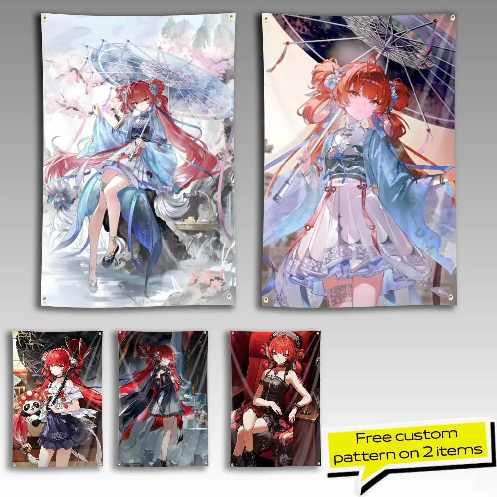 W-WuWa S-Suoming Umbrella Girl Flag Tapestry Banner for Bedroom Living Room Outdoor Camping Custom Supported