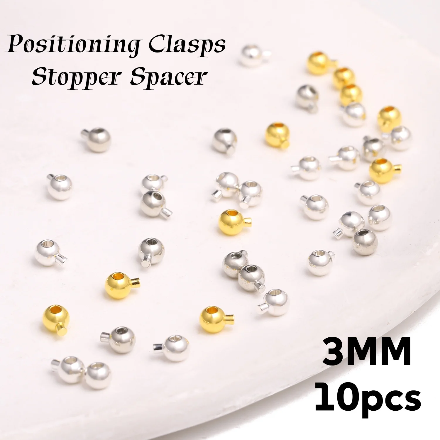 3mm 10 Stück Runde Form Goldene Silberne Edelstahl-Crimper-Perlen Metall-Crimper-Charms Zubehör für Schmuckherstellung Verbinder