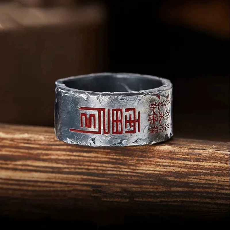 Retro Railing Mountain Ghost Ring For Male Trendy and domineering New Chinese Drip Glue Finger Jewelry High Grade Open Rings